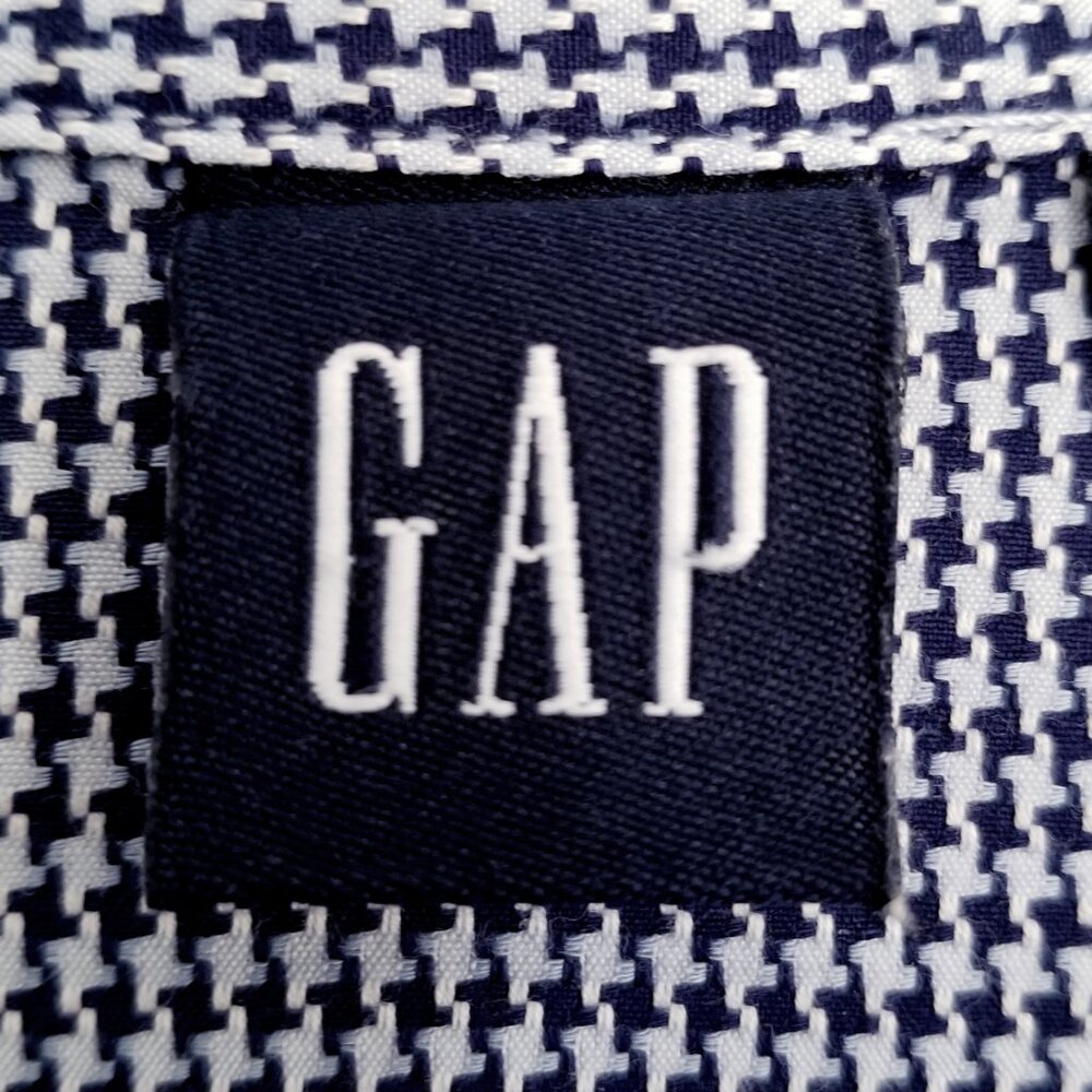 Womens GAP Long-Sleeve Fitted Shirt Sz M 100% Cotton Dark Navy Blu Houndstooth - Picture 8 of 15